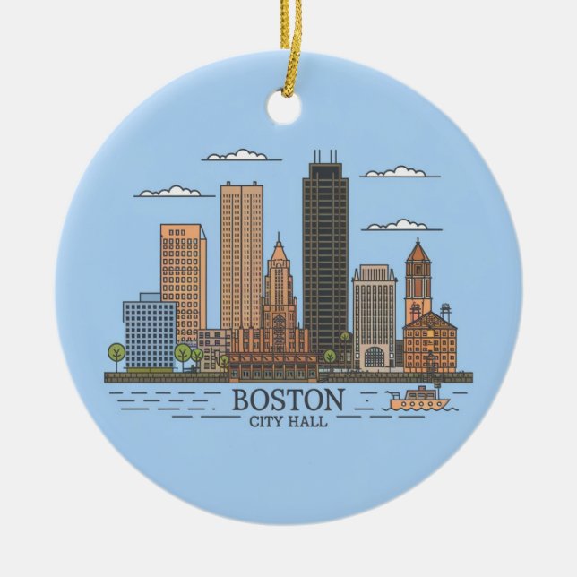 Boston City Skyline, boston ma skyline Ceramic Ornament (Front)