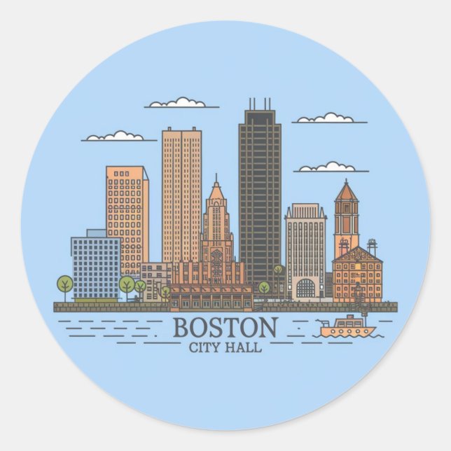 Boston City Skyline, boston ma skyline Classic Round Sticker (Front)