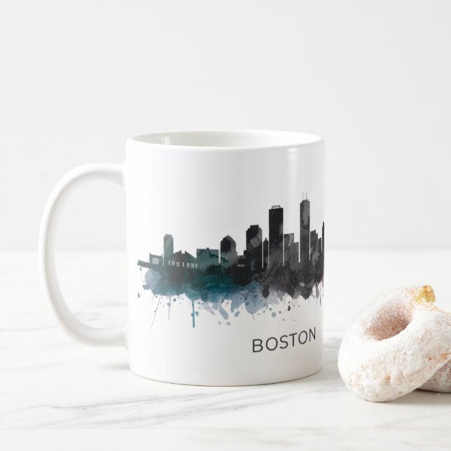Boston City Skyline, Boston Ma Skyline Coffee Mug (With Donut)