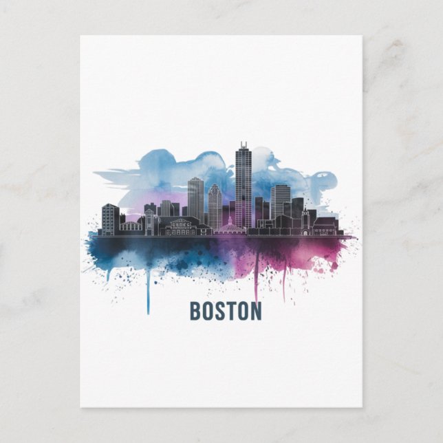 Boston City Skyline, Boston Ma Skyline Postcard (Front)