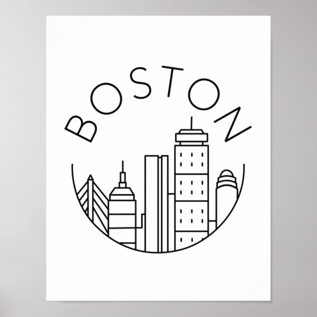 Boston City Skyline, boston ma skyline Poster (Front)