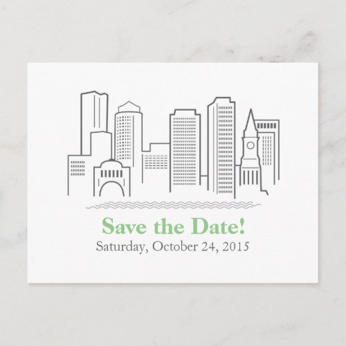 Boston City Skyline Save the Date Announcement Postcard