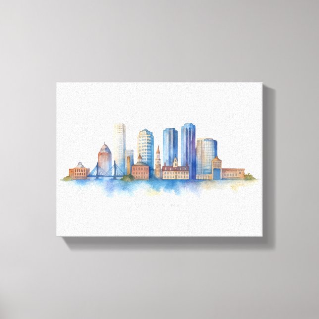 Boston City Skyline Watercolor | Modern Boston MA  Canvas Print (Front)