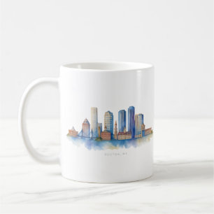 Boston City Skyline Watercolor Modern Boston MA Coffee Mug