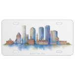 Boston City Skyline Watercolor | Modern Boston MA  License Plate