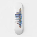 Boston City Skyline Watercolor | Modern Boston MA  Skateboard