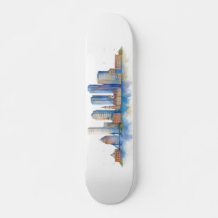 Boston City Skyline Watercolor Modern Boston MA Skateboard