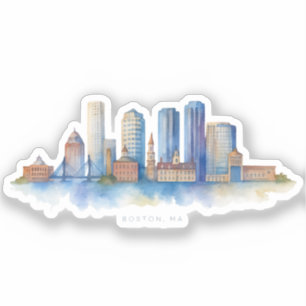 Boston City Skyline Watercolor Modern Boston MA Sticker