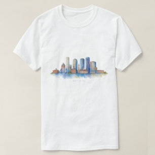 Boston City Skyline Watercolor Modern Boston MA T-Shirt