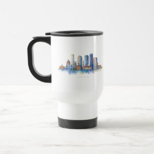 Boston City Skyline Watercolor Modern Boston MA Travel Mug