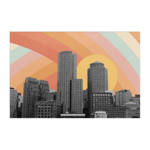 Boston City Skyscraper Retro Rainbow Acrylic Print