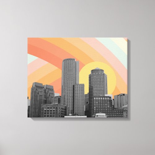 Boston City Skyscraper Retro Rainbow Canvas Print
