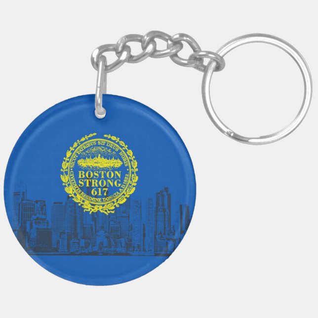 Boston City Strong Remembers on Blue Decor Keychain (Back Left)