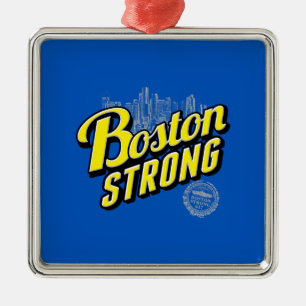 Boston City Strong Remembers on Blue Metal Ornament