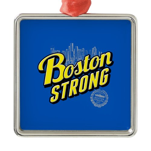 Boston City Strong Remembers on Blue Metal Ornament