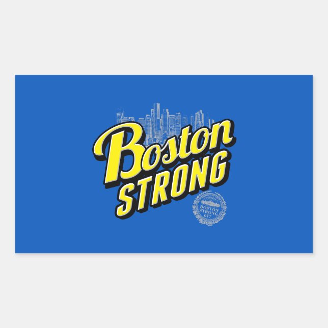 Boston City Strong Remembers on Blue Rectangular Sticker (Front)