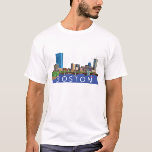 Boston Cityscape Skyline Computer Illustration T-Shirt