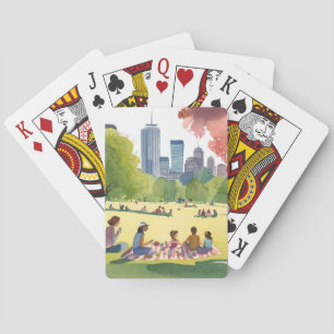 Boston Common Picnic Summer Watercolor Painting Poker Cards