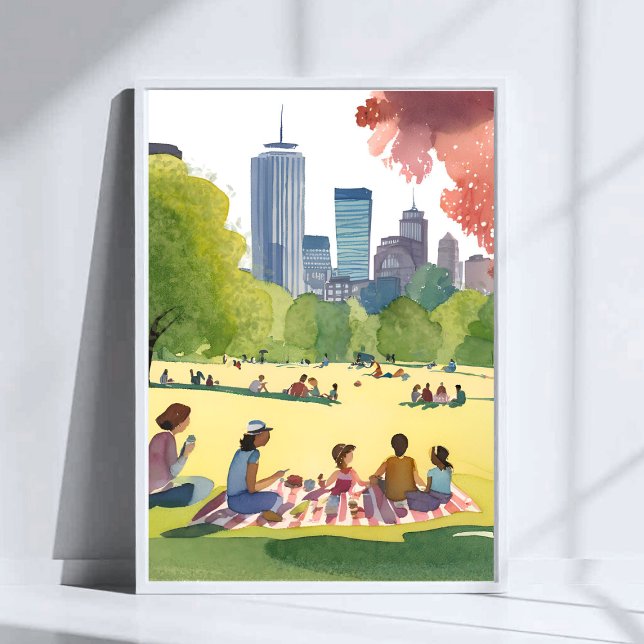 Boston Common Picnic | Summer Watercolor Painting Poster (Creator Uploaded)