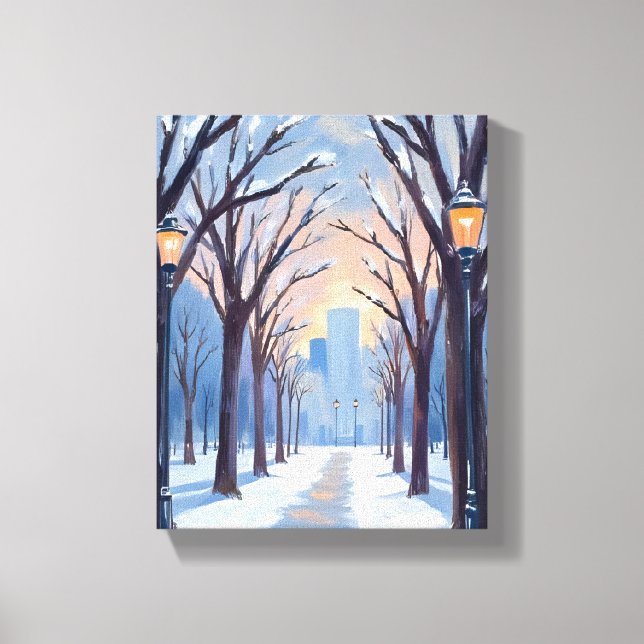 Boston Common Winter Snowfall Watercolor Canvas Print (Front)