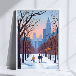 Boston Common Winter Watercolor Painting Poster