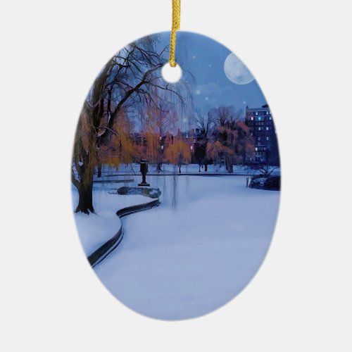 Boston Commons Frozen Pond Winter Evening Ceramic Ornament