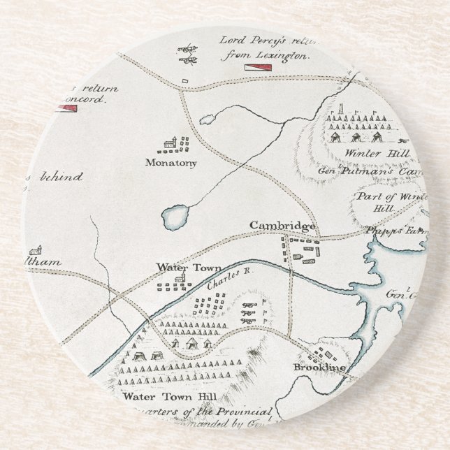 BOSTON-CONCORD MAP, 1775 SANDSTONE COASTER (Front)