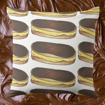 Boston Cream Pie Chocolate Eclair Dessert Pastry Throw Pillow by rebeccaheartsny at Zazzle