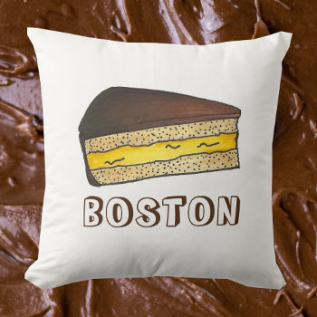 Boston Cream Pie Slice Food Dessert Massachusetts Throw Pillow by rebeccaheartsny at Zazzle