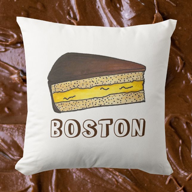 Boston Cream Pie Slice Food Dessert Massachusetts Throw Pillow (Boston cream pie pillow)