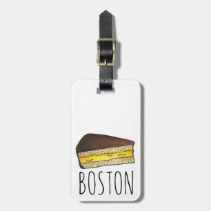 Boston Cream Pie Slice Massachusetts Foodie Yellow Luggage Tag