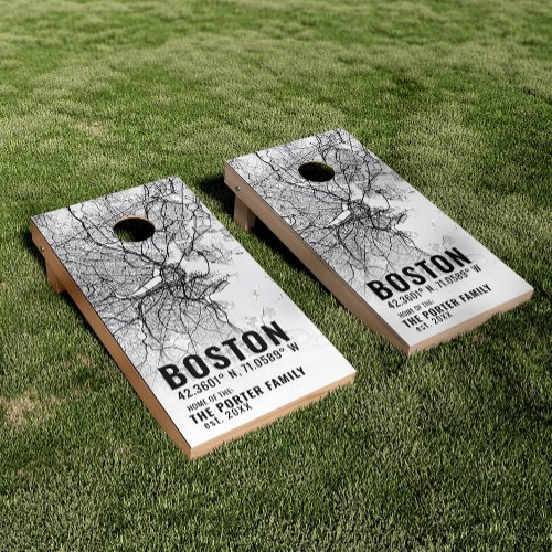 Boston Family Home Coordinates  City Map Themed Cornhole Set