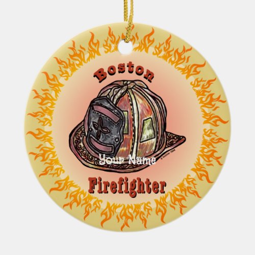 Boston Firefighter custom name Ceramic Ornament