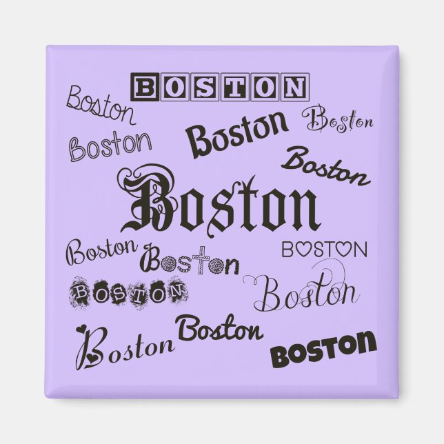Boston Fonts on Lavender Magnet (Front)