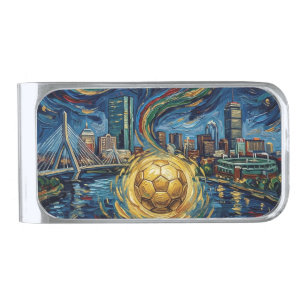 Boston Football Art 2026 Skyline Stadium Design Silver Finish Money Clip