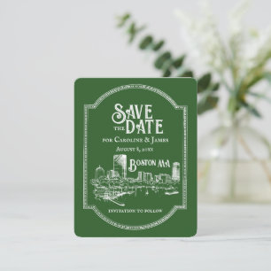 Boston Forest Green Save the Date Note Card
