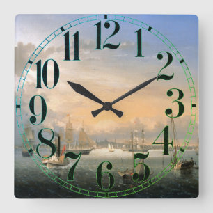 Boston Harbor 1854 Square Wall Clock