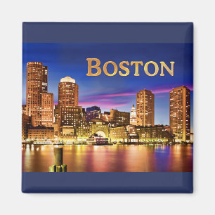 Boston Harbor at Night text BOSTON Magnet