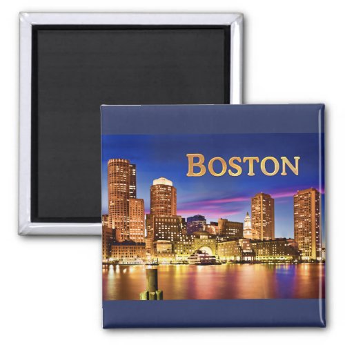 Boston Harbor at Night text BOSTON Magnet