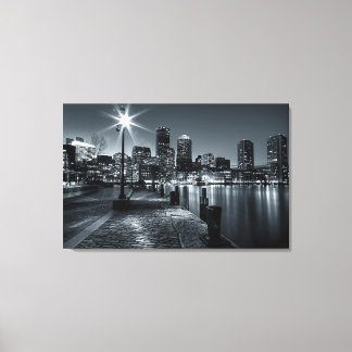 Boston Harbor B&W Night Canvas