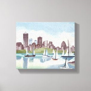 Boston Harbor Boston Massachusetts Watercolor Canvas Print