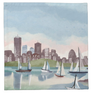 Boston Harbor Boston Massachusetts Watercolor Cloth Napkin