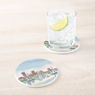 Boston Harbor   Boston Massachusetts Watercolor Coaster