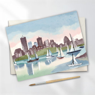 Boston Harbor Boston Massachusetts Watercolor Postcard
