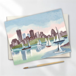 Boston Harbor | Boston Massachusetts Watercolor Postcard