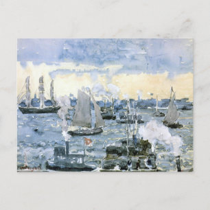Boston Harbor, fine art painting, Postcard
