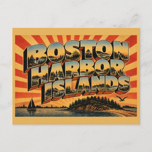 Boston Harbor Islands MA Vintage Travel Art Postcard