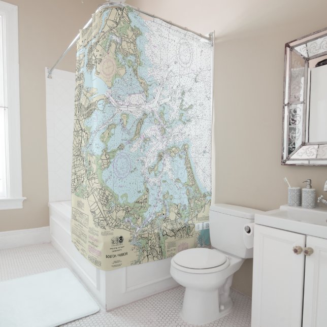 Boston Harbor Nautical Chart 13270 Shower Curtain (In Situ)