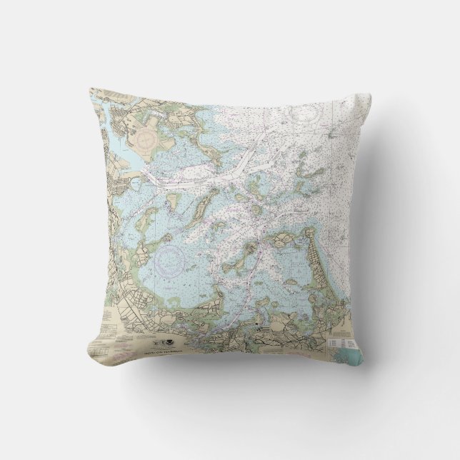 Boston Harbor Nautical Chart 13270 Throw Pillow (Front)