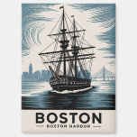 Boston Harbor Retro Illustration Tall Ship Classic Magnet